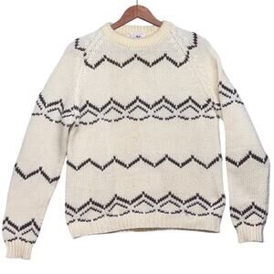 Golden Warrior Vintage Acrylic Zig Zag Fair Isle Cream Brown Sweater Men Medium